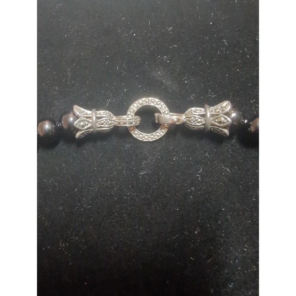 925 Sterling Silver Beaded Necklace Onyx Black Stone Beads